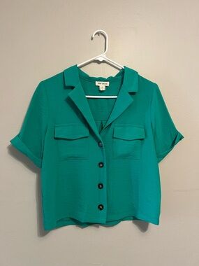 Faith and Joy Teal Green Short-Sleeve Button-Front Shirt